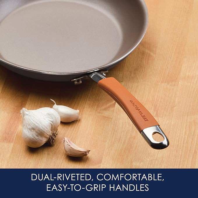 Rachael Ray Cucina Dishwasher Safe Hard Anodized Nonstick Cookware Pots and Pans Set, 12 Piece, Gray with Orange Handles