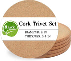 Cork Trivet, 6 Pack High Density Thick Corks Coasters Set for Hot Dishes, 8 Inch Heat Resistant Multifunctional Cork Trivets for Hot Dishes, Gray