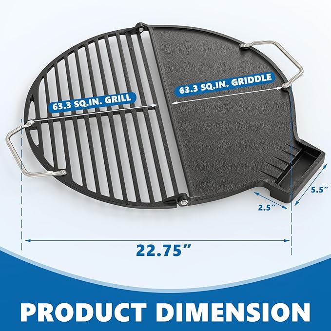 SafBbcue Cast Iron Griddle & Grate for Weber 22" Kettle Charcoal Grill Accessories, Foldable Cooking Grate & Griddle for Cuisinart CHA-830 Cleanburn Fire Pit Cook Top, Outdoor Campfire BBQ Parts