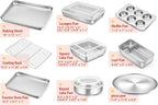 TeamFar Stainless Steel Bakeware Sets, Baking Sheet with Rack, Toaster Oven Pan & Pizza Pan, Lasagna Pan with Lids, Square & Round Cake Pan with Lids, Muffin & Loaf Pan, Healthy