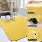 HotLive Dish Drying Mat for Kitchen Counter, Heat Resistant Drainer Mats with Non-slip Rubber Backed, Hide Stain Kitchen Super Absorbent Draining Mat, Easy to Clean Dish Rack Pad, Yellow 16"x20"
