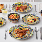 vancasso 12 Pieces Dinnerware Sets, Dark Green Plates and Bowls Set, Porcelain Dishes Set for 4, Microwave and Dishwasher Safe, Scratch Resistant, Bohemian Style Dining Ware Service for 4, Series SIMI