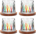 Rotatable Old Fashioned Glass, 275ml/10oz Crystal Whiskey Glass Set of 4, Wood Coaster, Thickening, Used as Rum Glass, Cocktail Cup, Coffee Cup, Milk Cup to Relax and Reduce Stress, Christmas gifts
