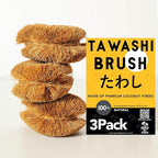 Pack of 3 Tawashi Vegetable Scrub Brush,100% Natural Coconut Coir Fiber VegetableBrush, Ideal for Fruit Scrub, Kitchen Cleaning Needs, Kamenoko Japanese Design
