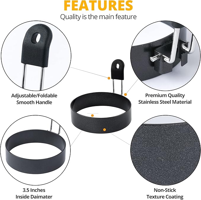 Egg Rings, 3.5'', Nonstick, Professional and Large, Stainless Steel Omelet/Egg Rings For Frying Eggs and Egg Mcmuffins, Egg Mold For Breakfast, Mini Pancakes, and Fried Eggs