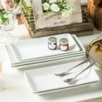YHOSSEUN Porcelain Serving Platters Rectangular Trays White Serving Platters for Party, Stackable Serving Plates Set of 4,12 inch