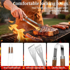 BBQ Grill Tools Set, Stainless Steel Grilling Set with Storage Bag, Spatula, Fork, Cleaning Brush BBQ Accessories, Grill Accessories for Outdoor Cooking Camping, Grilling Gifts for Men