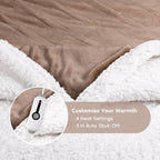 Electric Heated Blanket Throw Size - 50"x60", Soft Flannel Heating Blanket, 4 Heating Levels, 3 H Auto Shut Off, Breathable Warm and Washable for Sofa, Light Brown