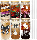ANOTION Halloween Cups, 18oz Ghost Pumpkin Iced Coffee Mason Jar Mugs, Glass Tumbler with Lids Straws Gift Bags, Boo Basket Stuffers, Halloween Party Home Decorations & Gifts for Women Adults Kids