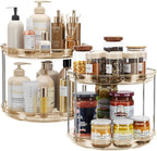 LAMU 2 Pack 2 Tier Lazy Susan Turntable Organizer 9.25'' Rotating Spice Rack Organization for Cabinet, Kitchen, Pantry, Countertop, Bathroom, Vanity, Medicine Cabinet Organizer, Amber