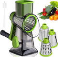 HANSGO Rotary Cheese Grater, 3 Stainless Steel Blades, Labor-Saving Handle, Strong Suction Base, for Cheese, Vegetables, Nuts, Chocolate & Fruits, Ideal for Family Meals, Salads, Pasta & Easy Cleanup