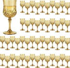 Plastic Wine Glasses, Plastic Goblets Vintage Style Cordial Unbreakable Drinking Glasses, Reusable Drinkware for Wedding Reception, Grand Event Party Supplies (48, Gold)