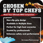 KITCHEN PERFECTION Silicone Smoker Oven Gloves-Extreme HeatResistant BBQ Gloves-Handle Hot Food Right on Your Grill BBQ Fryer&Pit|Waterproof Grilling Cooking Baking Mitts|Superior Value Set+3 Bonuses