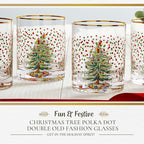 Spode Christmas Tree 14 Fl. Oz. Double Old Fashion Glass (Set of 4), Polka Dot - Whiskey & Bourbon Glasses for Festive Entertaining, Old-Fashioned & Rocks Glasses for Holiday Drinks