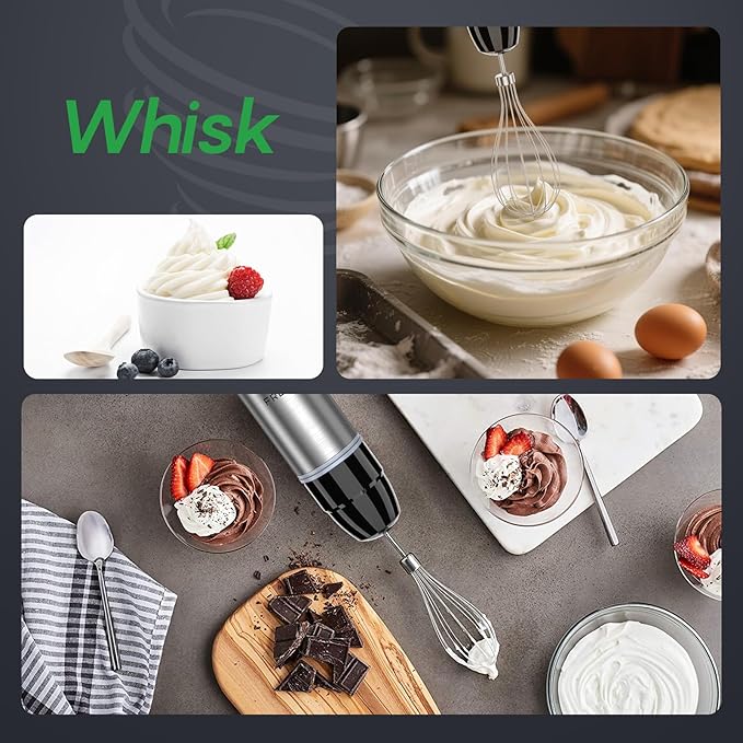 FRESKO Immersion Blender Handheld, 4-in-1 Stainless Steel Hand Electric Stick Mixer with 12-Speeds & Turbo Mode, Powerful 500W Emulsion Blender with Beaker, Chopper & Whisk