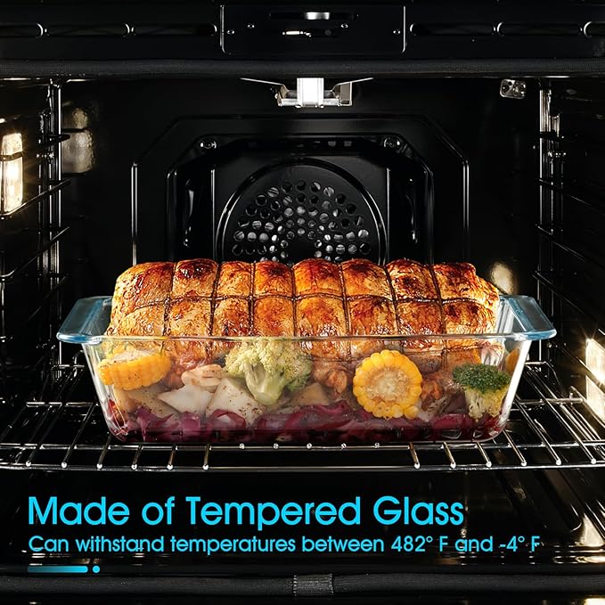 NUTRIUPS 5.7QT Rectangular Deep Glass Baking Dish, Large Glass Baking Pan for Oven, Clear Bakeware Deep Casserole Dish