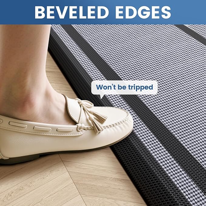 KitchenClouds [2 PCS] Kitchen Rugs Cushioned Anti-Fatigue Kitchen Mats for Floor Waterproof Kitchen Rug Set Non-Slip Comfort Standing Mat for Office, Sink, Laundry 17.3"×28"+17.3"×60",Black