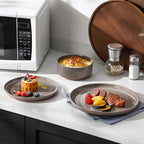 MALACASA Plates and Bowls Sets, 24 Pieces Modern Ceramic Dinnerware Set for 8 Kitchen Dinner Set Stoneware Dishware Dishes Set Microwave and Dishwasher Safe, Brown, Series TARA