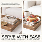 Besti Rustic Vintage Food Serving Trays (Set of 2) | Nesting Wooden Board with Metal Handles | Stylish Farmhouse Decor Serving Platters | Large: 15 x2 x11 - Small: 13 x2 x9 inches (Rustic Burnt)