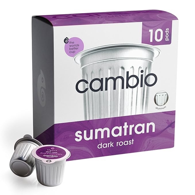 Cambio Roasters Sumatran Keurig Organic Coffee K Cups, Only Aluminum Keurig Coffee Pods with Organic Beans, More Flavor & Longer Lasting Freshness, Sumatran Dark Roast K Cups, 10 count