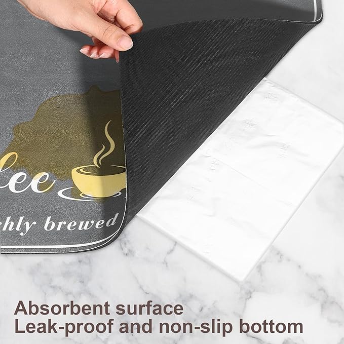 CooRug Absorbent Coffee Mat, Fashion Dish Drying Mat for Kitchen Counter Coffee Bar Accessories Espresso Machine Dish Rack 17" x 32" Dark Grey