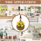Hanging Fruit Baskets for Kitchen - 3 Pack Boho Wall Hanging Basket with 6 Pcs Strong Hooks, Handwoven Hanging Holder Teardrop Home Produce Basket for Fruits Vegetable Potato Onion Storage (Linen)