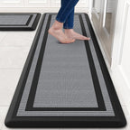 KitchenClouds [2 PCS] Kitchen Rugs Cushioned Anti-Fatigue Kitchen Mats for Floor Waterproof Kitchen Rug Set Non-Slip Comfort Standing Mat for Office, Sink, Laundry 17.3"×28"+17.3"×60",Black