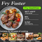 12QT Dual Basket Air Fryer, Vertical Double Stack XL 2-Basket, Feeds Up to 10 People, 8-in-1 Presets with Digital Touchscreen to Free DIY, Compact Design, Easy to Clean, Black