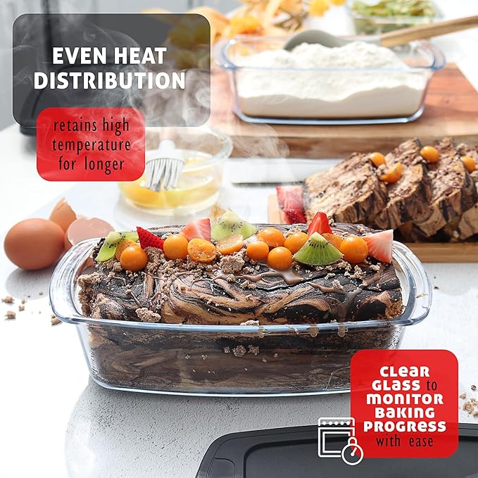 EATEX 7-Pack Glass Food Storage Containers with Lids Baking Pans Set, Glass Baking Dishes for Oven | 4 Casserole Dishes for Oven and 3 Glass Bread Pans for Bread Baking, Oven Microwave Freezer Safe