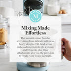 Martha Stewart Tilt-Head Stand Mixer, 12 Speed, 5.3QT Stainless Steel Bowl, Splash Guard with Pour Chute, Whisk, Dough Hook, Flat Beater, Electric Kitchen Baking Mixer, Bread, Cake, Whip, Sky Blue
