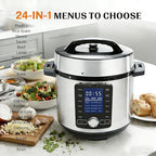 HealSmart 24-in-1 Electric Pressure Cooker 6.3 Quart, Non-Stick Stainless Steel Multi Cooker for Slow Cooking, Yogurt Maker, Steam, Rice, Bake, Dishwasher Safe, Silver