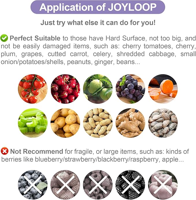 JOYMOOP Fruit Washer Spinner, Fruit Cleaner Spinner with Crank Handle, Hands-Free Fruit & Vegetable Washing Bowl, Manual Fruit Scrubber, No Electricity, Light Lavender