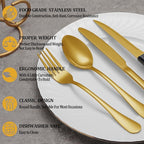 24 Pcs Gold Silverware Set with Steak Knives, Stainless Steel Flatware Cutlery Set Service for 4, Kitchen Tableware Set, Utensil Set for Home and Restaurant, Knives Forks Spoon Set, Dishwasher Safe