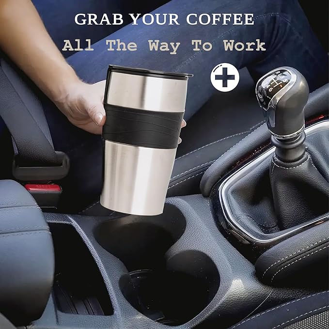 Mixpresso Black Personal Single Serve Coffee Maker with 14oz Travel Mug, Drip Small Coffee Maker with Auto Shut Off, Reusable Filter, Works with Ground Coffee Only – Not for K-Cup Pods