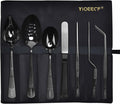 Chef Plating Tools Culinary Set, Plating Tools Tweezers Scoop Set, Professional Chef Stainless Steel Plating Set, 7-Piece Black,Leather Bag
