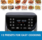 Kenmore Air Fryer - 8 quart aerogrill, non-stick frying basket, french fry, digital touch screen, 12 presets, freidora eléctrica, countertop cooking kitchen appliance, stainless steel, black