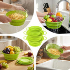 3 Pack Collapsible Colander with Strainer Bowl Set, 11 & 13 In BPA-Free Silicone Colanders for Kitchen, Heat-Resistant Strainer Dishwasher Safe Baskets for Vegetable Fruits (Green)