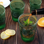 Loivttvv 6pcs Vintage Drinking Glasses Set, 12 oz Atroviens Highball Glasses, Embossed Ribbed Glassware Cups for Cocktail, Water, Juice, Coffee, Whiskey