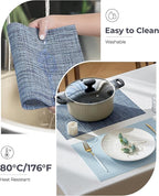 Leetaltree Deep Navy Woven Placemats Set of 12 - Heat Resistant Non-Slip Place mats for Dining Table, Washable Durable PVC Vinyl Woven Table Mats(Deep Navy, 12)