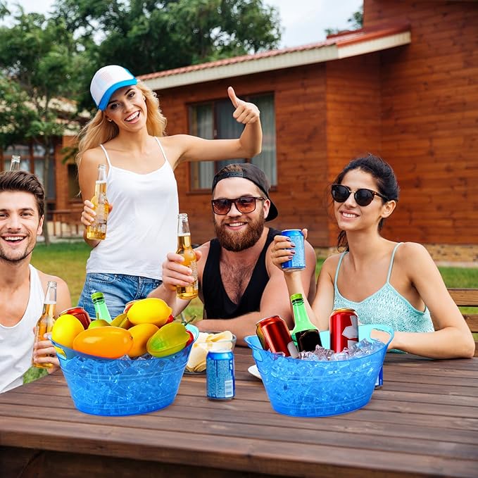 meekoo 6 Pcs Plastic Ice Buckets Bulk with Handles 4.5L Oval Storage Tub Large Capacity Ice Drink Bucket for Party Bar Wine Beer Champagne Beverage Bottle Cooler (4.5 L,Blue)