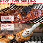 Alpha Grillers Grilling Accessories - Grilling Gifts for Men - BBQ Accessories Grill Tools Set with Spatula, Fork, Brush & Tongs - Outdoor Barbecue Utensils Gifts for Men Dad Him Boyfriend