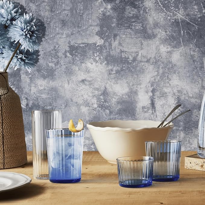 Bormioli Rocco Exclusiva Gin Fizz Glasses, Set of 12 - Sapphire Blue 17 Oz. Tumblers, Laser Cut Rim & Star Glass Clarity - Durable Cocktail & Drinking Glasses for Barware & Table Use - Made in Italy