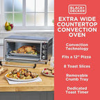 BLACK+DECKER TO3250XSBD 8-Slice Extra Wide Convection Countertop Toaster Oven, Includes Bake Pan, Broil Rack & Toasting Rack, Stainless Steel/Black