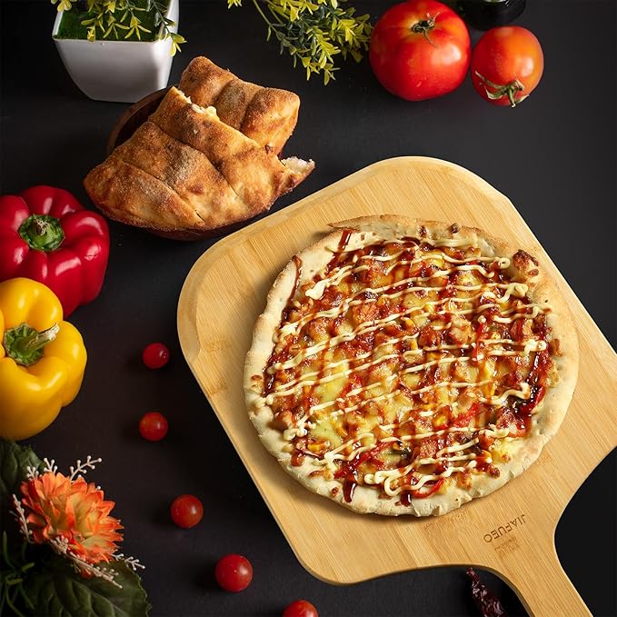 Pizza Peel 14 Inch, Large Bamboo Pizza Paddle Spatula - Wooden Serving Board, Oven Accessory for Baking Homemade, Wood Cutting Board for Cheese Bread Fruit Vegetables