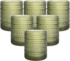 Moretoes Cocktail Glasses 10 oz Hobnail Drinking Glasses Set of 6, Vintage Glassware, Textured Glass Cups Bubble Glasses Water Glasses Old Fashion Jupiter Glasses Set (Green)