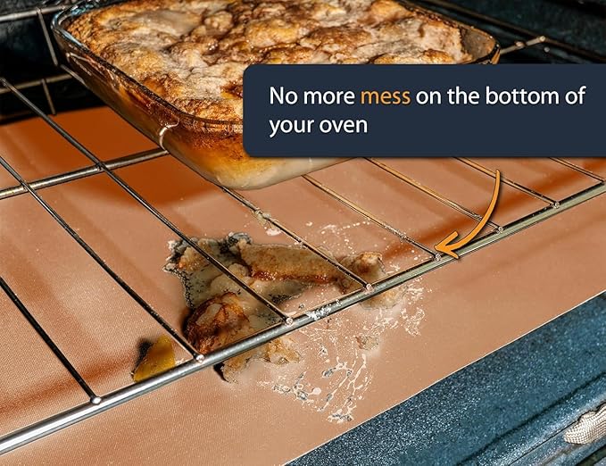 Oven Liners for Bottom of Oven - 4 Pack Large Heavy Duty Mats, 17”x25” Non-Stick Reusable Liner for Electric, Gas, Toasters, Grills - BPA & PFOA Free Kitchen Accessory to Keep It Clean (Copper)