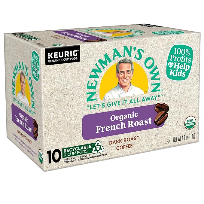 Newman's Own Organic French Roast Coffee, Keurig Single Serve K-Cup Pods, Dark Roast Coffee, 60 Count, (6 Packs of 10)