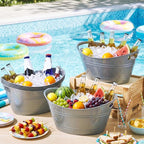 meekoo 6 Pcs Plastic Ice Buckets Bulk with Handles 4.5L Oval Storage Tub Large Capacity Ice Drink Bucket for Easter Summer Party Bar Wine Beer Champagne Beverage Bottle Cooler(4.5 L,Metal)