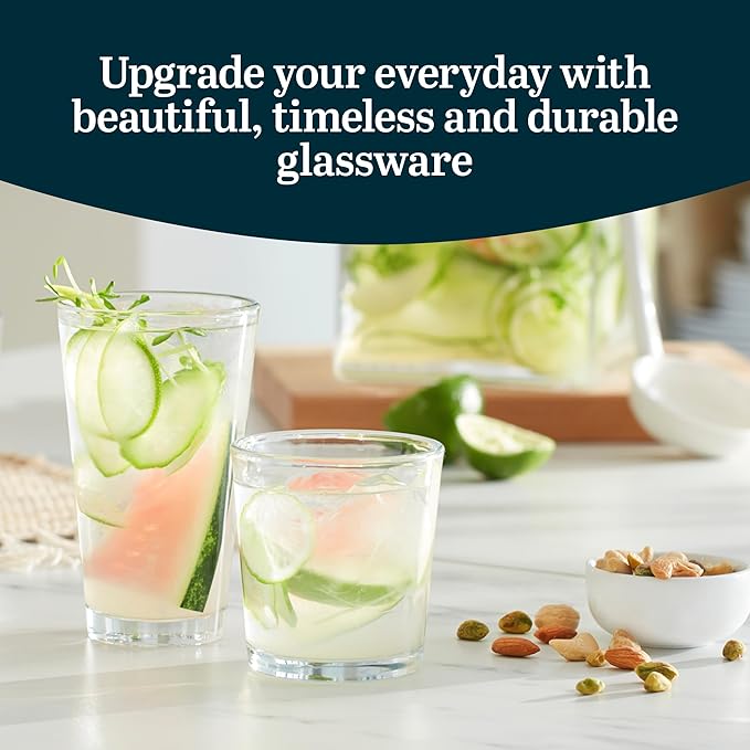 Libbey Preston Tumbler and Rocks Glass Cups Set, All Purpose Everyday Drinking Glasses Set of 16, Glassware Drinking Glasses for Birthdays, Dinners