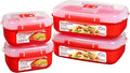 Sistema Heat & Eat Microwave Container Set, 4 Rectangular Microwaveable Food Containers with Lids & Steam Release Vents, Dishwasher & Freezer-Safe Food Storage, 2 x 1.25L & 525mL Sizes, BPA-Free